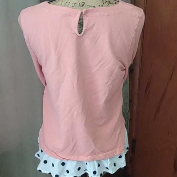 Crown & Ivy Peach and Navy Knit Rope Polka-Dot Nautical Layered Blouse - Picture 5 of 7